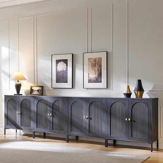 IFGET Modern Buffet Cabinet with Storage, 123.5" W Fluted Arched Sideboard Cabinet w/Adjustable Shelves, Wooden Modular Coffee Bar for Dining Room, Kitchen, Living Room, Entryway, Dark Grey