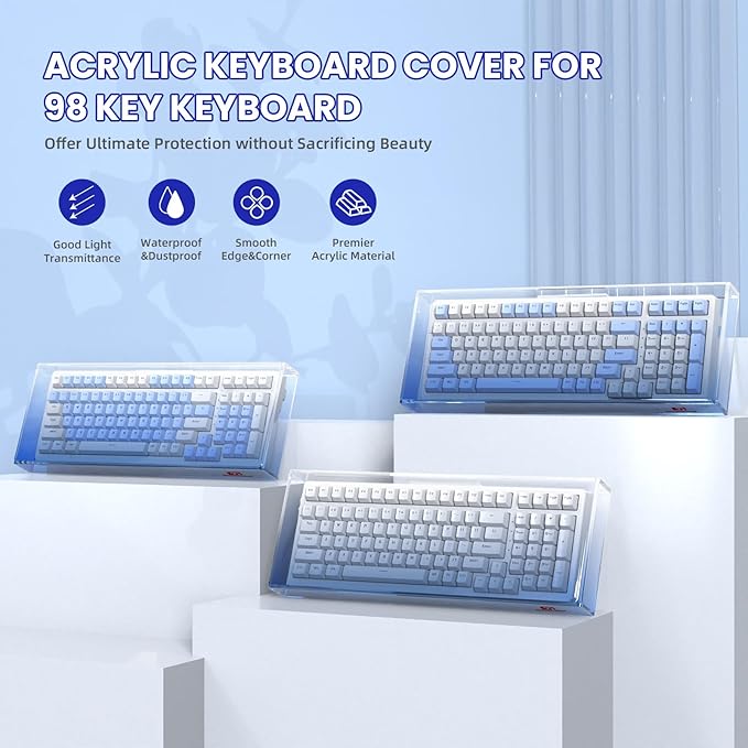 ZIYOU LANG KC04 Acrylic Clear Transparent Keyboard Cover(17.4*6.5*1.89’’) with Dustproof Waterproof Anti-hit Anti-cat Protective Case for Compact Layout 94/96/98Key Mechanical Gaming Keyboard(Blue)