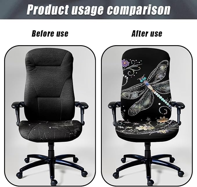 Talayituse Dragonfly Daisy Print Office Chair Cover Rolling Desk Chair Cover Gaming Chair Covers Stretch Washable Computer Chair Slipcovers for Swivel Chair Armchair Computer Boss Chair, L