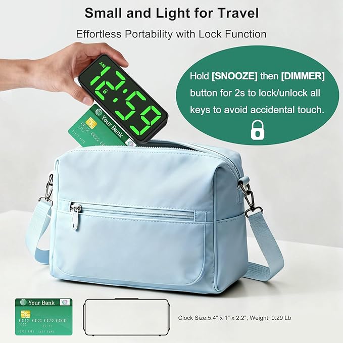 Peakeep Small Battery Powered Digital Alarm Clocks for Bedrooms Bedside, Cordless Tiny Travel Portable Desk Clock, Large Numbers Auto Dimmable, LED Display 4 Dimmers, 5 Alarm Volumes