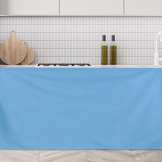 uxcell Cabinet Curtains, Dust Proof Privacy Drape Short Curtain, Hook & Loop Under The Desk Skirt for Kitchen Bathroom Closet Storage Room (51.1" W x 27.6" H, Blue)