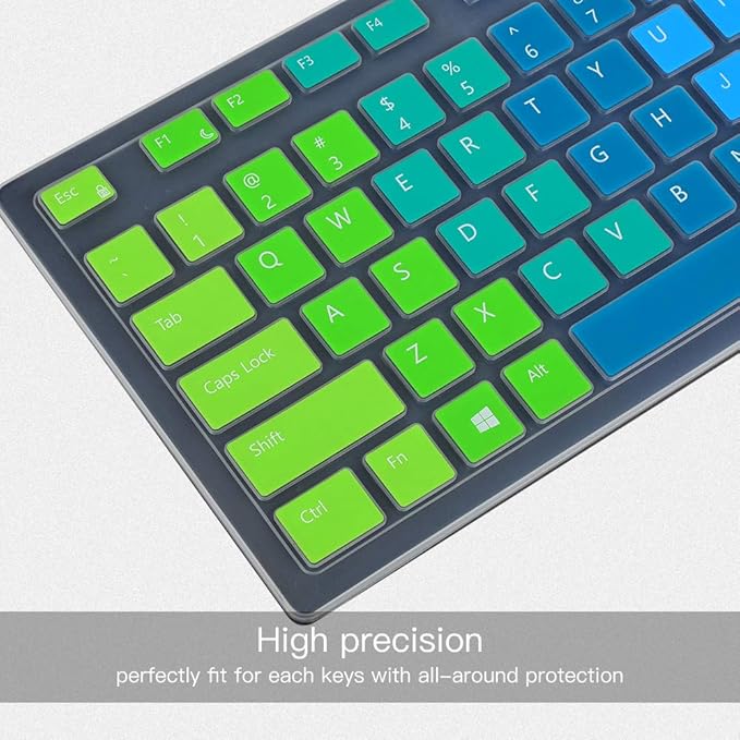 Colorful Keyboard Cover for Dell KM636 Wireless Keyboard & Dell KB216 Wired/Dell Optiplex 5250 3050 3240 5460 7450 7050/Dell Inspiron AIO 3475/3670/3477 All-in One Desktop Keyboard Skin, Rainbow
