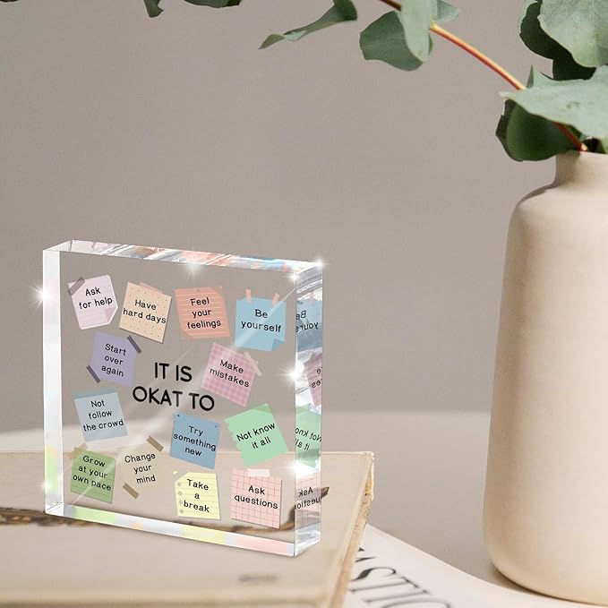 Note to Self Motivational Decor, "It's Okay..." Inspirational Desk Accessories, Mental Health Print Decorations for School Counseling Office Therapy Desktop Art Decoration School Counselor