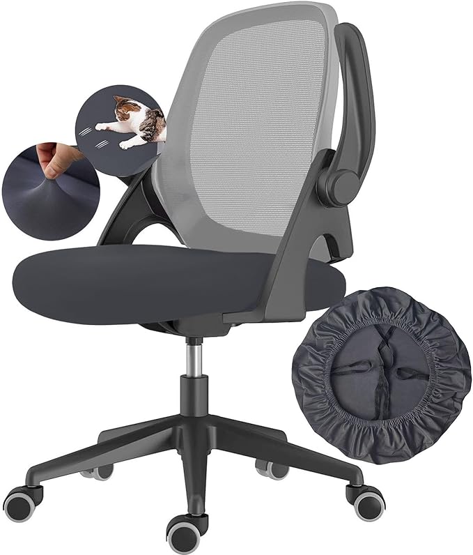 Office Chair Covers Set, Stretchable Washable Chair Cover, Universal Fit for Desk Chairs, Gaming Chairs, Home Office Fabric Protectors Slipcover (Seat Cover - Dark Grey)