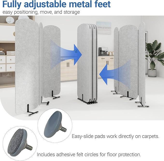 Natwind 3-Panel Office Room Divider, 73.2 x 71 inches Portable Office Partition, Freestanding Folding Privacy Wall for Cubicle & Temporary Indoor Space Separation (Grey)