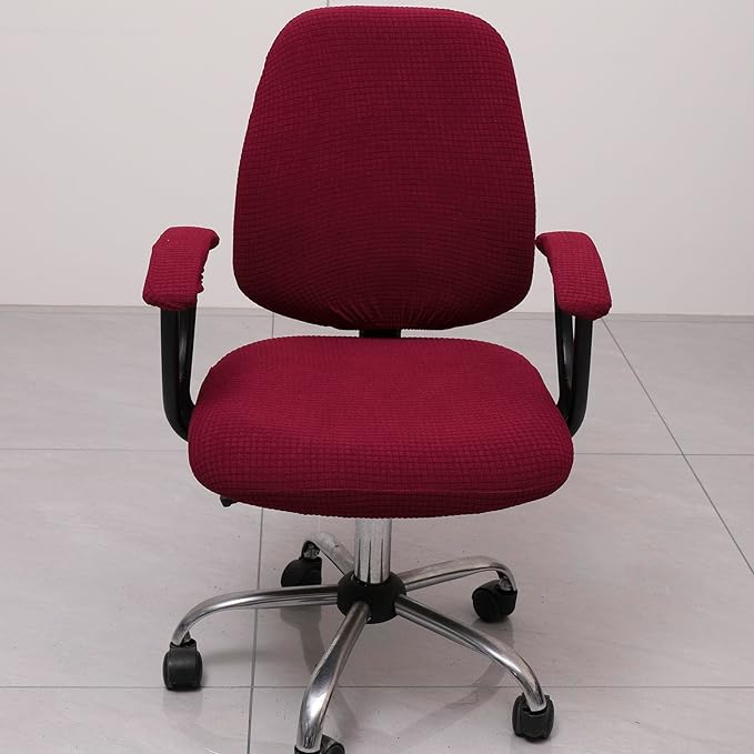 Melaluxe Office Chair Cover with Armrest Covers， Universal Stretch Desk Chair Cover, Computer Chair Slipcovers - Wine Red