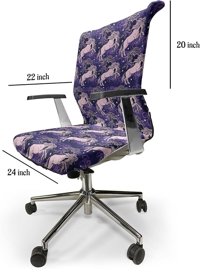 Ambesonne Unicorn Office Chair Cover, Dreamy Star Mystic Creature Galloping Among Night Clouds Cosmos Theme, Stretchable Decorative Universal Size High Back Printed Slipcover, Lilac Indigo