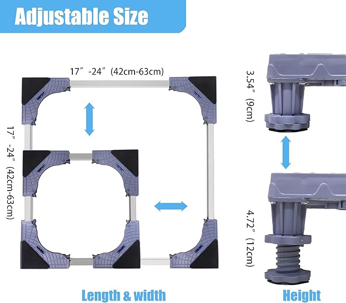 Mini Fridge Stand Adjustable Furniture Mover Mobile Roller Multi-Functional Base for Washing Machine, Dryer, Refrigerator, Laundry Pedestal 4 Strong Feet (4 Feet Grey)