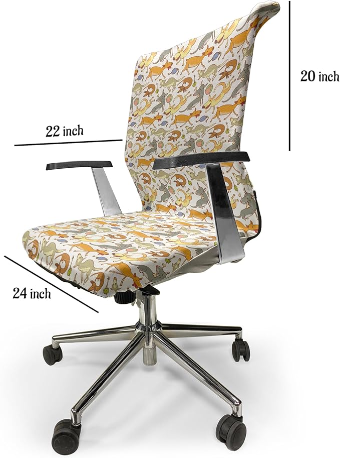 Ambesonne Dog Office Chair Cover, Repetitive Cartoon Style Interpretation of Doggies Playing and Messing Around Print, Stretchable Decorative Universal Size High Back Printed Slipcover, Coffee Brown