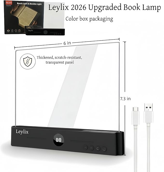 LED Flat Book Light for Reading in Bed, Eye-Caring Books Lights, 3 Color Temperatures & Stepless Dimmable, Portable Flat Panel Lamp Page, USB Rechargeable Night Light for Kids & Adults (Black)