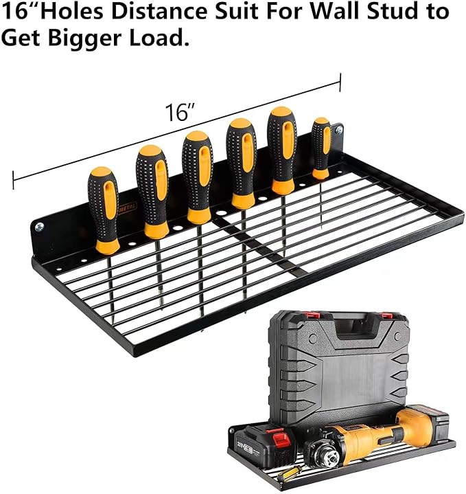 UU-Major Power Tool Organizer with Charging Station,Drill Holder Wall Mount,Garage Storage Shelves for Organization and Storage,Heavy Duty Pegboard Wall Organizer Set Solid Metal Black 2 Pack 4 Set…