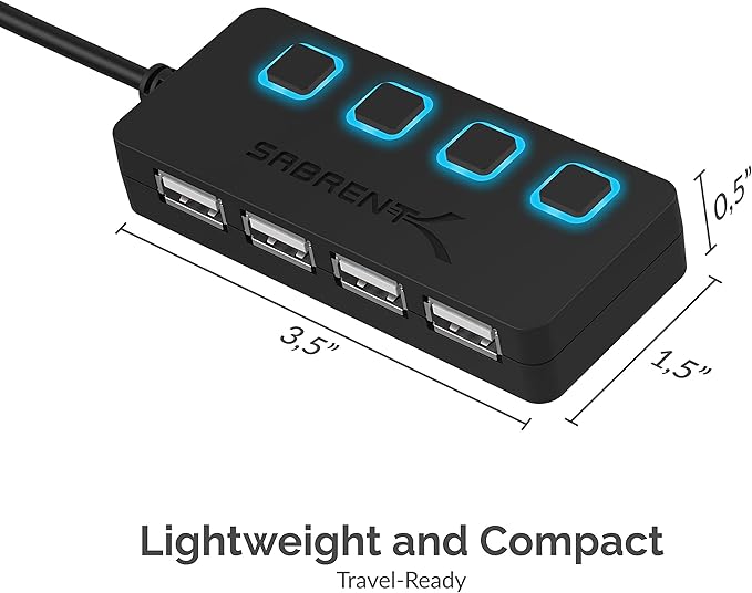 SABRENT 4 Port USB 2.0 Data Hub with Individual LED lit Power Switches [Charging NOT Supported] for Mac & PC (HB-UMLS) (Pack of 2)
