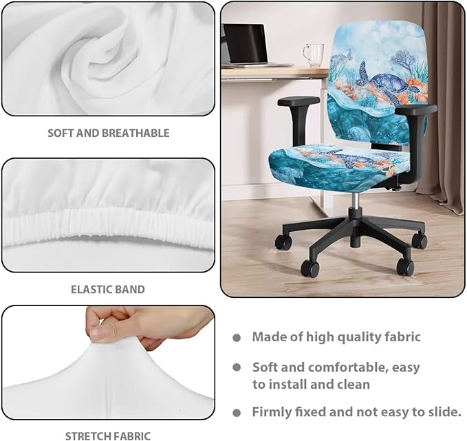 GLENLCWE Office Chair Cover Blue Sea Turtle Computer Chair Slipcovers Elastic Stretch Office Desk Chair Cover Soft Gaming Chair Cover Rotating Computer Chair Seat Cover