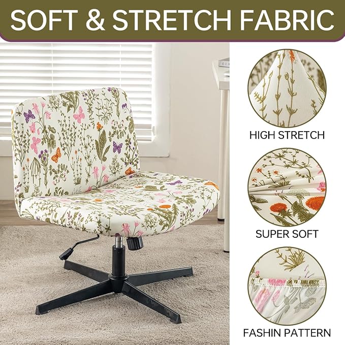 Armless Chair Slipcover Stretch Criss Cross Chair Cover, Mid Back Wide Seat Accent Chair Covers,Modern Vanity Chair Cover for Office Desk (Butterfly)