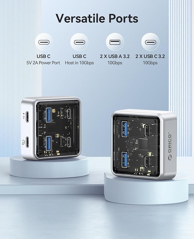 ORICO 10Gbps USB C Hub, 4-Port Zinc Alloy USB 3.2 Splitter with 2 USB-A & 2 USB-C Ports, High-Speed Data Extender for Laptops, PCs, Desktops, and More (3.28Ft)