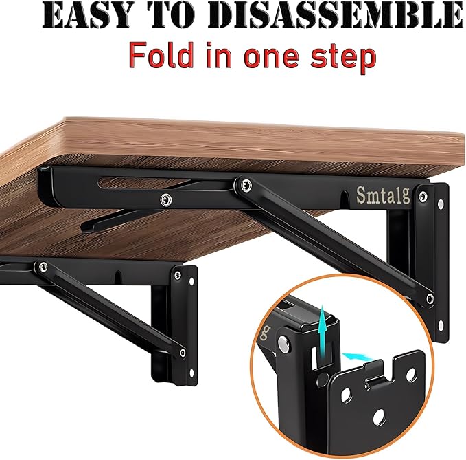 Folding Shelf Brackets，Detachable Folding Bracket，2 Pack Heavy Duty Wall Mounted Folding Brackets， DIY L Detachable Folding Bracket for Workbench Folding Table Hinge (16 Inch)