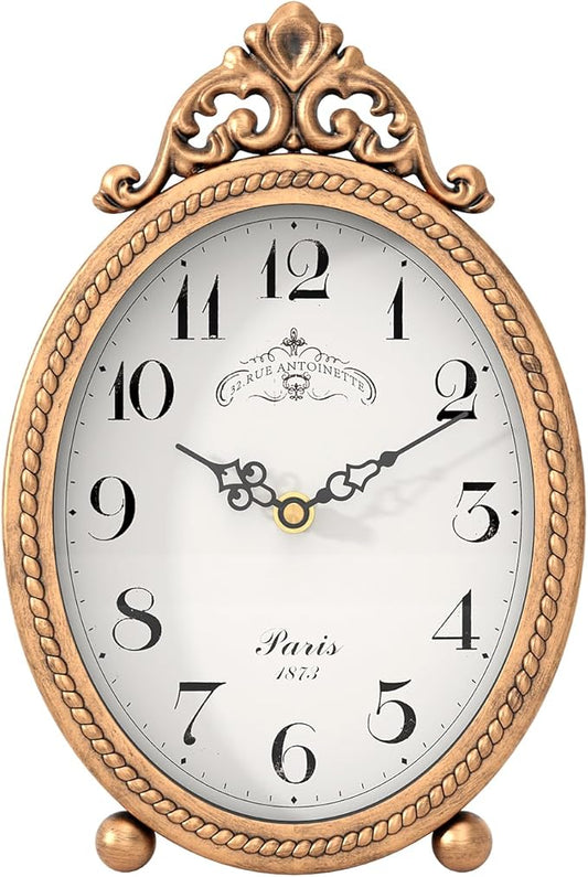 Abdurey Vintage Table Clock on Stand, Desk and Shelf Decorative Clock, French Rustic Style Antique Gold Mantel Clocks for Living Room,Farmhouse,Bedroom,Bedside,Gift Clocks