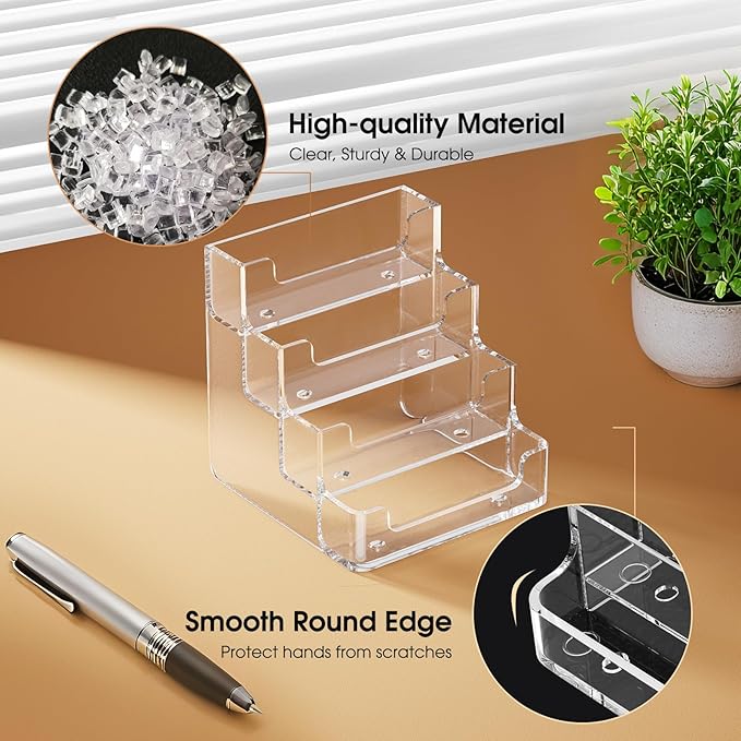 MaxGear Clear Business Card Holder, Acrylic Business Card Stand for Desk with 4 Tier, Clear Plastic Cards Display Holder for Exhibition, Home and Office, 320 Cards Capacity, 4 Pocket, 6 Pack