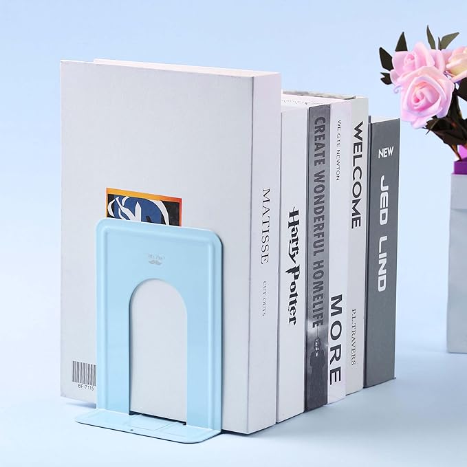 Mr. Pen- Book Ends, 4 Pack, Light Blue, Heavy Duty Metal Bookends for Shelves, Book Holders for Shelves, Metal Bookends