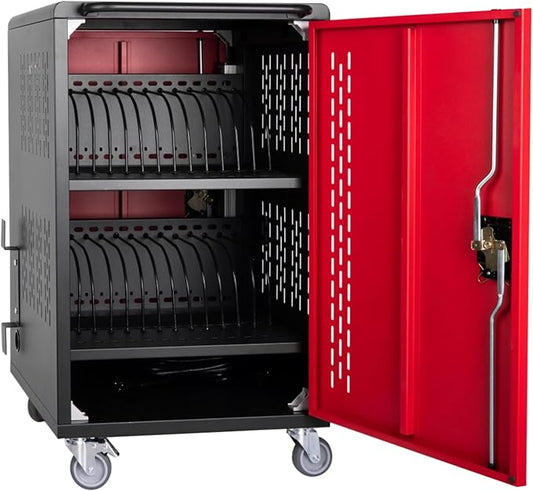 32 Device Mobile Charging Station for Laptops/Tablets/iPads/Chromebooks,32 Bay Lockable Charging Cabinet with Power Strip for Classroom,School Charging Carts with Casters