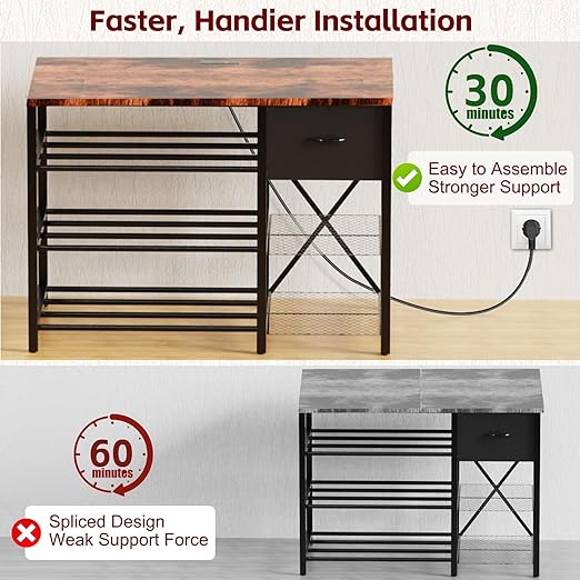 3D Printer Stand with Filament Storage Rack, 3D Printer Table with Power Outlet, 3-Tier Filament Holder with Drawer, 3D Printer Filament Stand Organized for Office Workshop Studio Office