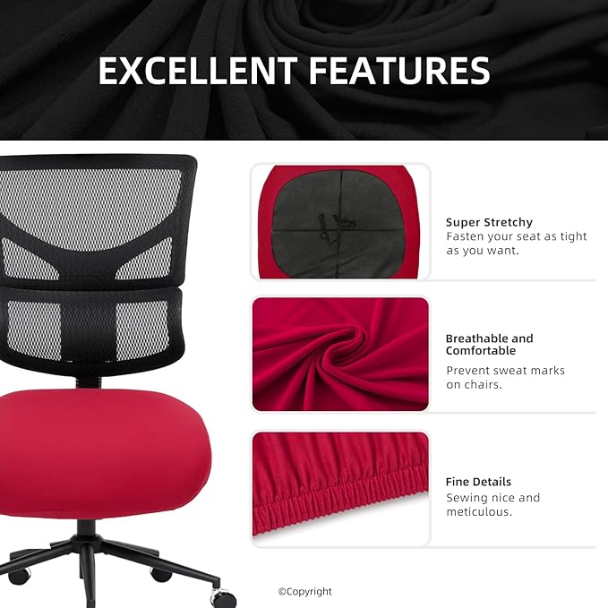 DIVA EN CAMINO DEC Stretchable Desk Office Chair Seat Cushion Covers - Universal Spandex Computer Chair Slipcover - Anti-Scratch Dogs, Cats, Pets Removable Washable Cushion Protectors (Red)