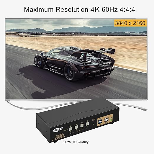 CKL KVM Switch Dual Monitor HDMI 4K@60Hz (2 Monitors 4 Computers 942HUA-3) for Home and Office to Console Desktops/Laptops, Support USB 3.0, Hot Key, Audio, Wireless Keyboard and Mouse