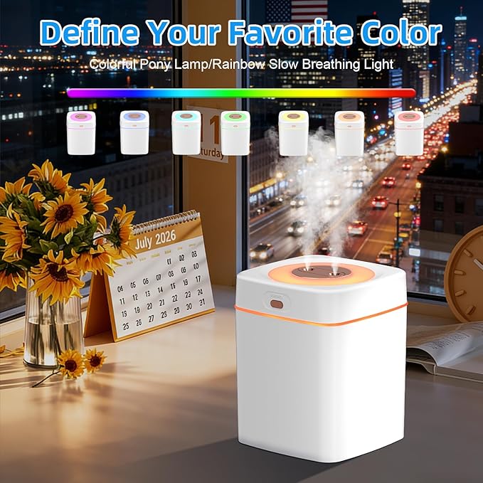 Portable Small Humidifiers for Bedroom, Aroma Diffuser for Home Personal Desktop Plant Humidifier Indoor Fragrance Aroma Diffuser with 2 Modes, Night Light and Auto-Off