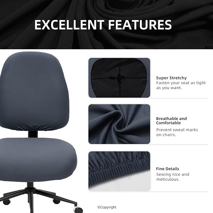 Separate Desk Office Chair Seat Covers - Universal Stretch Computer Chair Slipcover - 180GSM Washable Rotating Backrest Coverings & Cushion Protectors for Dogs, Cats, Pets, Dark Gray