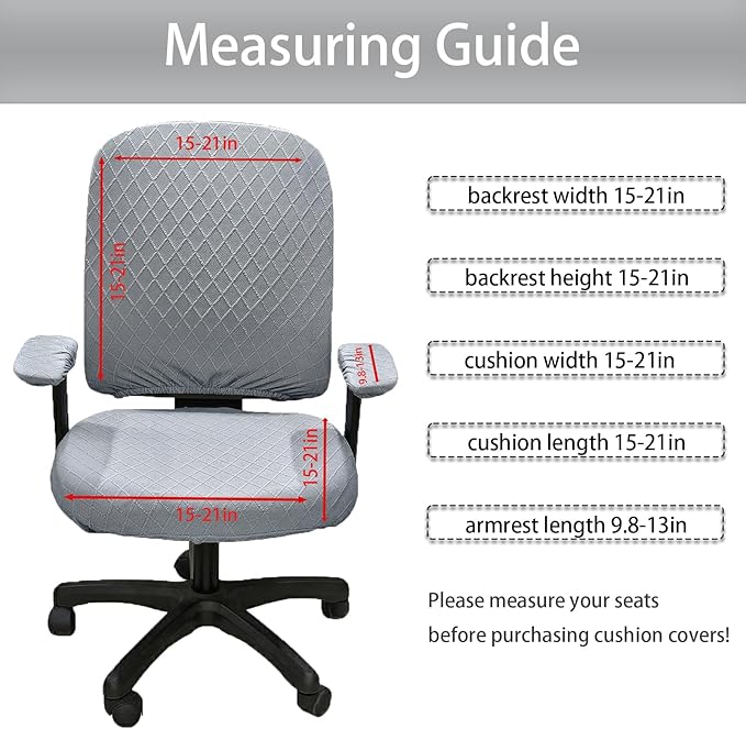 Stretch Jacquard Office Chair Cover with Armrest Covers, Removable Washable Desk Chair Cover, Anti-dust Seat Cushion Protectors -Seat + Backrest, Grey