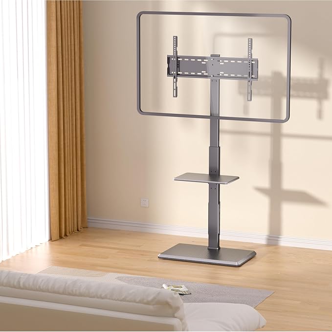 Afaloona Universal Floor TV Stand, TV Floor Mount Stand with Power Outlet & Removable Shelf for 32-75 inch TV up to 110 lbs, Swivel and Height Adjustable Tall TV Stand for Bedroom(TCP01-2-M-A01)