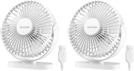 Gaiatop USB Desk Fan, 5.5 Inch Small Quiet Powerful 3 Speeds 90° Rotate, Personal Mini Portable Desktop Table Fans, Cooling for Home Office Car Travel Indoor Outdoor Pink (Pack of 2)