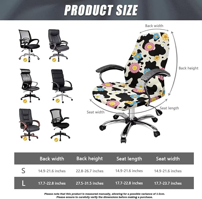 Talayituse Cow Daisy Print Computer Office Chair Covers, Soft Fit Universal Desk Rotating Chair Slipcovers, Removable Washable Anti-Dust Spandex Chair Protector Cover, S