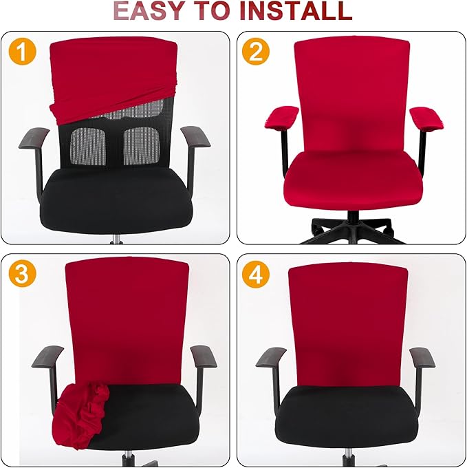 Tallew 4 Pcs Office Chair Covers Set Computer Universal Protective Stretchable Chair Seat Covers Desk Armrest Cover Pads Office Cushion Backrest for Rotating(Regular,Red)