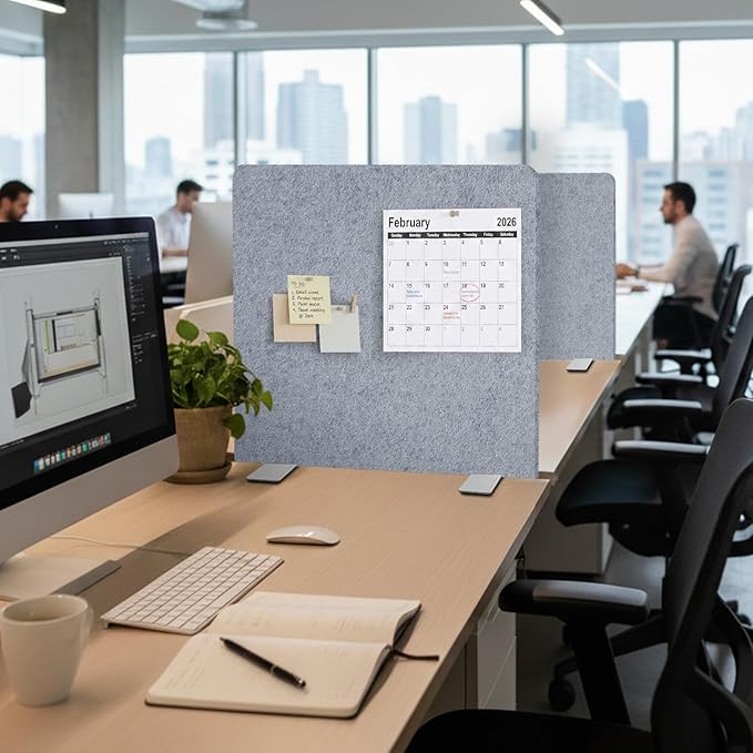 Desk Divider, Clamp On Felt Desk Privacy Panels, Acoustic Sound Absorbing Desk Partition for Office Desk, Reduce Distractions, Light Gray, 1 Pack, 24 x 24 in