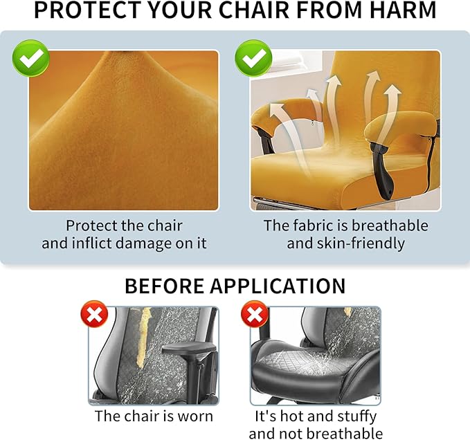 Office Chair Cover with Armrest Covers, High Resilience Velvet Fabric, Universal Fit 22-25 inch Back (Orange)