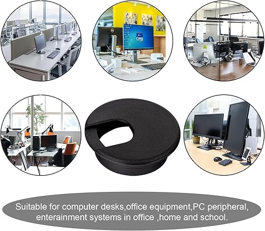 20 Pack Round Plastic Desk Grommets, Black Wire Organizer Caps, PC Computer Port Cable Hole Cover Plug Bushings, Perfect for Office Desk, TV Stands, Tabletops (38 mm / 1-1/2 inch)