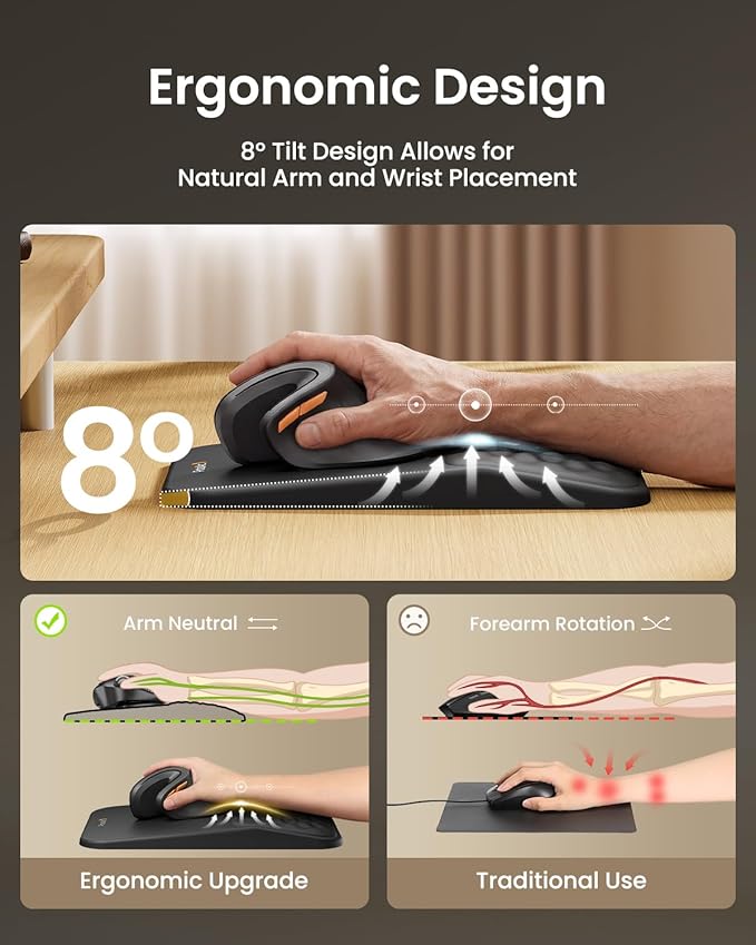 ProtoArc MP50 Ergonomic Mouse Pad with Wrist Rest, PU Leather Mousepad with Massage Design, Soft Memory Foam and Non-Slip PU Base for Pain Relief, Desk, Home, Office, 12x8 Inches, Black