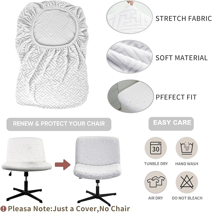 Lavish Cover Water Resistant Criss Cross Office Chair Cover - Armless, Wide, Comfy, Protects Chair Stains and Wear (Jacquard: White, Just the Cover, No Chair)