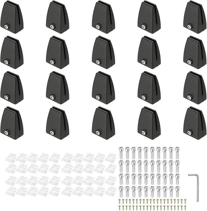 PATIKIL 20 Pcs Office Desk Partition Support Bracket, Aluminum Alloy Sneeze Guard Support Clamps Desktop Divider Clips for Offices Stores Counter Privacy Panel, Black