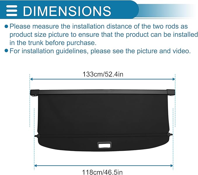 Retractable Cargo Cover for Dodge Durango 3rd 2025 Not Fits 2025 R/T Rear Trunk Luggage Security Shield Shade Privacy Screen Cover Parcel Shelf Waterproof Black