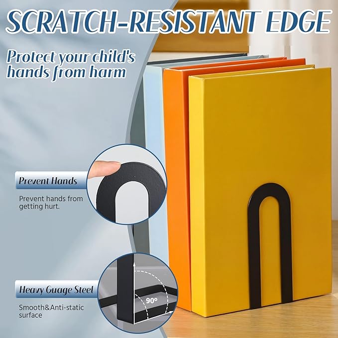 Chunful 12 Pcs Black Modern Metal Book Ends for Shelves Decorative Small Bookends Book Shelf Organizer Minimalist Design Stopper to Hold Books for Home Office (5.5 * 3.75 * 2.25inch)