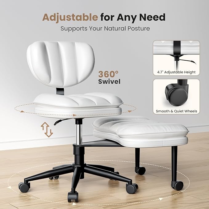 HOMRELEXA Cross Legged Office Chair, Ergonomic Cloud Criss Cross Desk Chair, Meditation Chair with Wheels, Height Adjustable Seat for ADHD, Wide Kneeling Chair with Back Support
