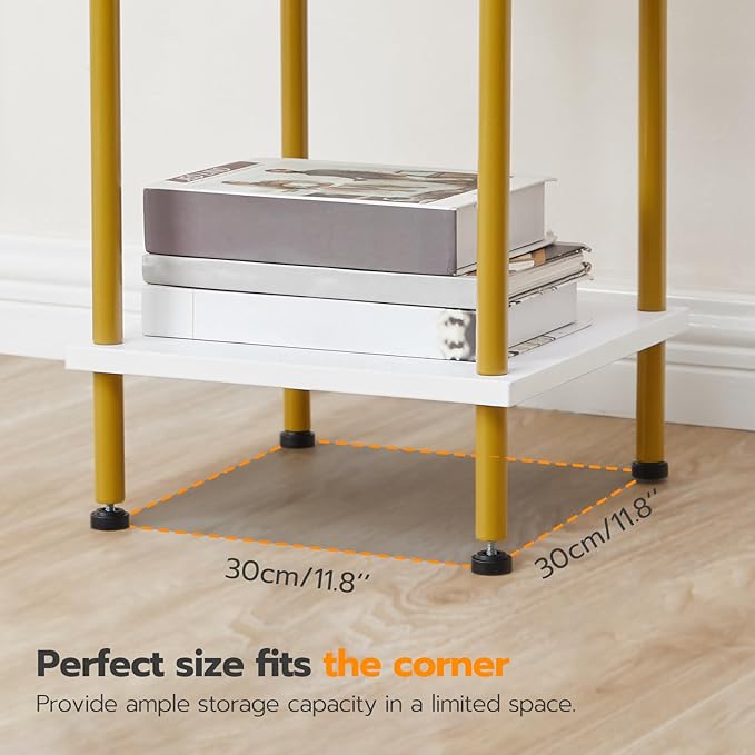 HOOBRO 6-Tier Corner Shelf, Corner Square Rack Display Shelf, Tall Storage Rack Plant Stand, Bookcase for Small Spaces, Living Room, Home Office, Kitchen, White and Gold DW55CJ01