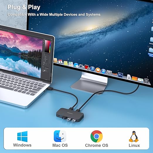 BENFEI USB 3.0 Switch, USB Switch 2 Computers Share 4 USB for PC, Mouse, Keyboard, Printer, Scanner, USB KVM Switch Selector Compatible with Windows, Mac, Linux