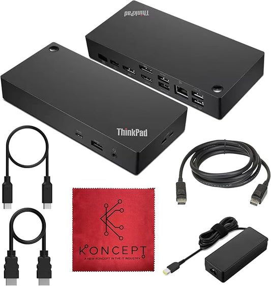 40AY0090US Lenovo Thinkpad Docking Station Dual Monitor - Supports 4K Display, Universal Dock USB Type- C Gen 2 with 4K HDMI + 4K DisplayPort + USB C Cable + 90W Adap TER (Renewed)