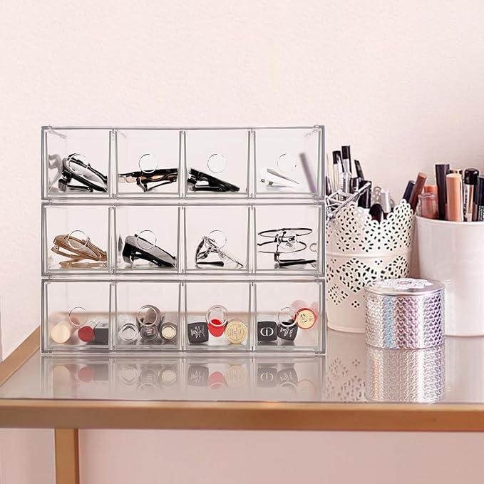 Stackable Organizer Acrylic Storage Drawers, Suitable for Desktop Storage, Office Supplies, Cosmetics, Stationery, Jewelry, Accessories (3)