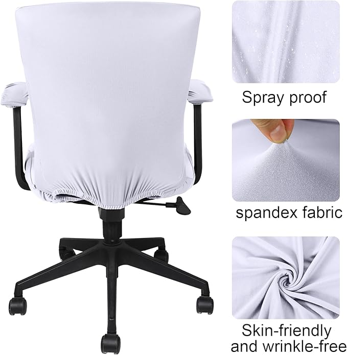 Tallew 4 Pcs Office Chair Covers Set Computer Universal Protective Stretchable Chair Seat Covers Desk Armrest Cover Pads Office Cushion Backrest for Rotating(Regular,White)