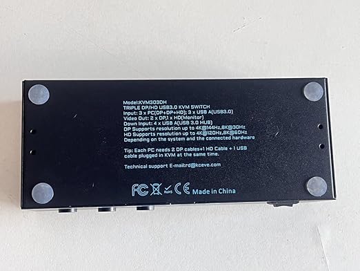 8K/4K KVM Switch 3 Monitors 3 Computers Triple Monitor 3 Port 2 Displayport 1.4 and HDMI 2.1 USB 3.0 KVM Switches, DP 1.4 Supports 8K@30Hz/4K@144Hz, HDMI Supports 8K@60Hz /4K@120Hz with Wired Remote
