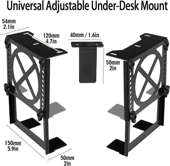 Adjustable Under Desk Mini PC Mount Bracket Holder for PCS or NAS,Heavy-Duty Adjustable Under Desk Mount for Desktop NAS 1/2/4(Network Attached Storage),CPU,Mini PC,UPS,SFF Desktop Tower,Xbox Series X